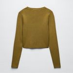 ZARA  Ribbed Knit Cropped Long Sleeve Top Moss Medium Photo 2