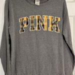 Victoria's Secret  Pink Gray Sweatshirt, Plaid Lettering, Glitter, Small Photo 0