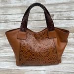 Sundance Purse Brown Tooled Leather Floral Satchel Distressed Boho Western Photo 0