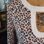 Molly Bracken Cream and Multicolored Grid Print Dress Photo 7