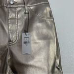EXPRESS NWT High Waisted Metallic Faux Leather Modern Straight Pant 2 R Beige Photo 2