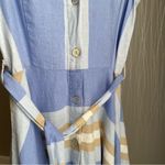 1. State  Linen Blend Midi Shirt Dress Medium Blue Striped Belted Coastal Hamptons Photo 6