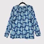 Lilly Pulitzer Womens Top Blue Martinique Elephant V Neck Blouse Casual Medium Photo 2