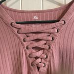 SO  Women's Blush Color Lace-Up  Ribbed Long Sleeve Top Photo 1