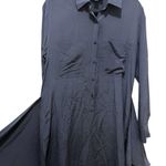 100% silk Acrobat Dusty Blue Slate Solid Minimalist Tie waist shirt dress Size M Photo 0