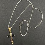 Stainless Steel Two Tone Gold & Silver CZ Cross Necklace Photo 0