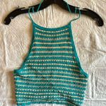 Urban Outfitters  Crochet Halter Top S, Cropped Turquoise & tan Stripes Photo 0
