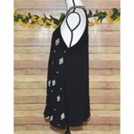 Entro Black Sleeveless A-Line Mini Dress L Floral Cream Embroidery High Neckline Photo 5