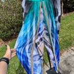 Manish Vaid Designer Beaded Crystal Printed Luxury Resort Harem Pants Size S Blue Photo 2