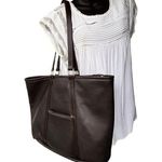 Leather Large Tote Shoulder Bag Chocolate Brown Double Straps Laptop Bag CLASSIC Photo 0