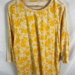 Lands' End  Floral Print 3/4 Sleeve Yellow Crochet Detail Blouse Size XL Photo 0