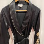 Jones New York Vintage 90’s black silky maxi robe tan floral embroidery pockets Photo 9