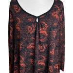 Susan Lawrence  Top Womens 3X Red Black Geometric Keyhole Sheer Sleeve Whimsigoth Photo 0