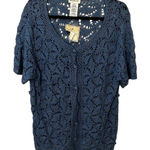 White Stag Vintage Blue Crochet Cardigani Sweater Size Large 12 / 14 Granny Knit Photo 0