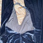 Lovers + Friends  Hayden Velvet Jumpsuit Halter Open‎ Back Wide Leg XS Cool Blue Photo 9