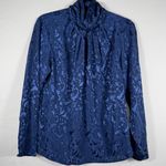 Alexandria Womens Blouse Top Blue Long Sleeve Mock Neck Size 10 Photo 0