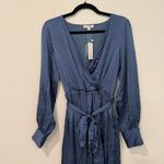 Baltic Born  Blue Satin Jenna Long Sleeve Wrap Maxi Dress L Photo 1