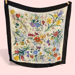 Stunning silk floral scarf black trim 21”x21” square head neck bag butterflies Photo 2