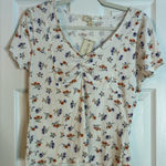 No Comment NWT  white floral print, short-sleeve, ribbed top, Large Photo 0