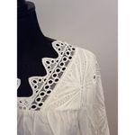 Cactus And Pearl Medium White Pleated Tunic Top Ruffled Lace Sleeves Bib Collar Photo 2