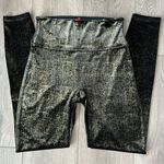 Spanx Velvet Shine Black Gold Metallic Shimmer High Rise Tummy Control Size M Photo 2