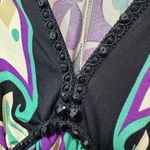 ECI New York Silk Dress Size 4 Green Purple Paisley Beaded Empire Waist Retro Photo 2