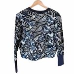 Joie  Sweatshirt Crop Jersey Top Paisley Blue Navy Trim Thumbholes Long Sleeve S Photo 5