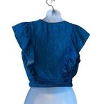 BP . Chambray tie waist ruffle sleeve crop top Photo 4