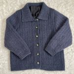 Vintage Mohair Medium Jacket Navy Button Up Cardigan Sweater Collared Cable Knit Blue Photo 1