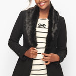 Talbots black lightweight jacket faux fur collar wool blend Sz 8 Photo 0