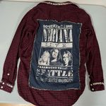 Nirvana Red Plaid ‘’ ‘Suicidal Tendencies’ ‘Johnny Rotten: Sex Pistols’ Grunge Punk Rock Band Patches Spiked Studded Long Sleeve Flannel Shirt Top Blouse Size M ♥️🖤 Photo 0