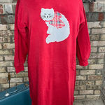 sweatshirt dress nightgown fuzzy cat plaid bow red white Size L Photo 0