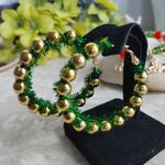 Christmas Gold Ball Tinsel Hoop Earrings & Noel Bracelet Red Photo 1