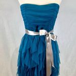 Teeze Me Teal green and silver belted strapless tulip mesh mini dress size 5 Photo 2