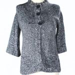 1830 Gray & White Coastal Grandma Cardigan Size Medium Cottagecore Bell Sleeve Photo 0