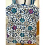 Stephanie Nicole Blue White Mosaic Beaded Floral Indian Tote Bag Photo 1
