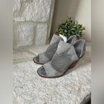 Vince Camuto  Fritzey grey suede laser woven accent open toe booties sz 10 Photo 2