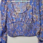 Free People  Santiago Top Bluebell Combo Medium Floral Print Smocked Long Sleeve Photo 3