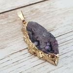 Rough Cut Dark Purple Stone & Gold Tone Pendant Photo 1
