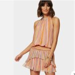 Ramy Brook Tobie Striped Smocked Waist Sleeveless Orange Silk Mini Dres Size M Photo 1