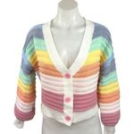 Womens Rainbow Striped Color Block Button Long Sleeve Cardigan Sweater Top Sz M Size M Photo 0