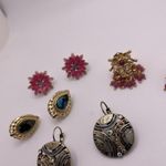 Lot Of 4 Pretty Pierced Costume Earrings Some Rhinestone One Pink Flower Pair Photo 7