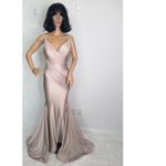 Jessica Angel 2010s  Champagne Satin Mermaid Gown with pooled train Size XS Photo 16