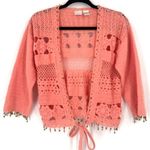 Soft Surroundings  Women's Beaded Crochet Knit Crop Cardigan‎ Pink Size Medium Photo 0