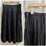 Garnet Hill  Black Silk Crinkle Midi Skirt Petite Size 8 Photo 1