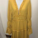 Boohoo yellow drape sleeve skater dress size 12 Photo 1