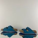 Birkenstock Two Tone Blue Leather Arizona Dual Strap Summer Slip On Sandals Photo 9