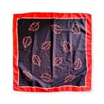 Vintage Silken Square Scarf, Autumnal Falling Leaf Print (Red & Brown) Red Photo 15