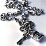 DIAMOND ENCRUSTED LOCK & KEY SOLID STERLING 925 HEAVY 18" QUALITY LINK NECKLACE Silver Photo 5