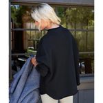 Frank & Eileen  Effie Funnel Neck Capelet Sweater Triple Fleece Size L BlacK Photo 2